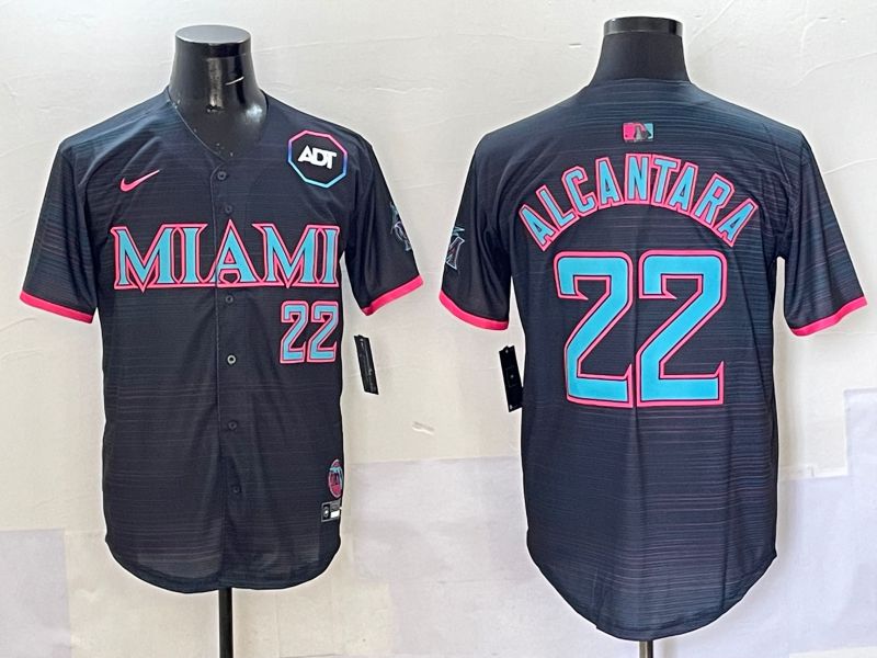 Men 2025 Miami Marlins #22 Alcantara Black Joint Name Nike MLB Jersey style 11
